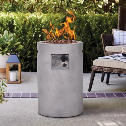 Afterglow Circular Propane fire Pit 30,000 btu with Lava Rock and Weather Cover Terrafab Artificial Concrete for Outdoor Patio Garden Backyard Decoration CSA Certified 16" x 16" x 25"