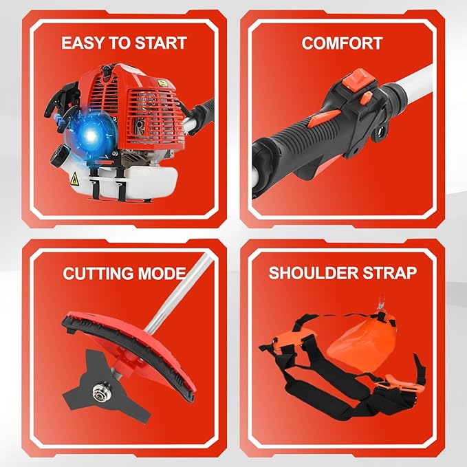 2025 New Gas Weed Wacker, 52cc 5-in-1 Gas Weed Eater, String Trimmer, Hedge Trimmer, Pole Chainsaw with Extension Pole,Brush Cutter, Multi Functional Trimming Tools for Home Yard Garden (Orange)