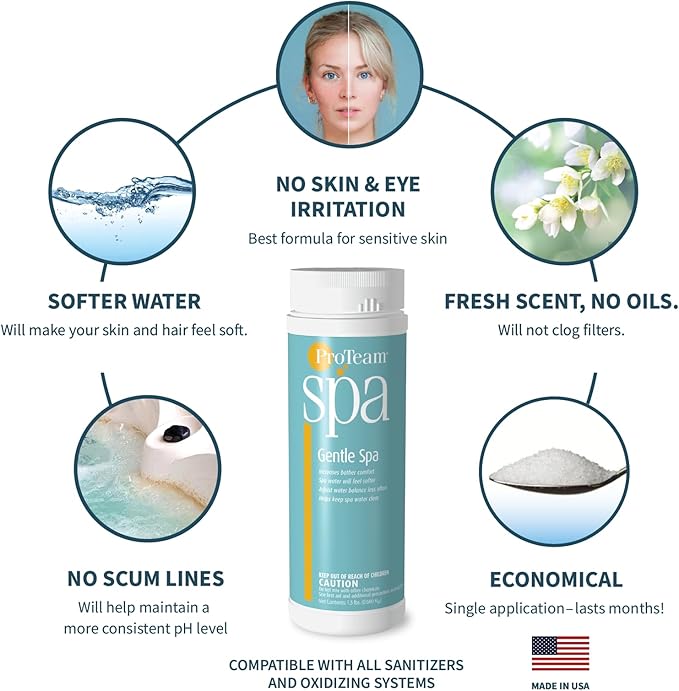 ProTeam Gentle Spa Hot Tub Water Softener & Conditioner — Softens Hard Water, Prevents Scum Lines & Skin Irritation, Borate pH Stabilizer — Fresh Scent, (1.5 lb) (2 Pack) + SplashWiz Care e-Book