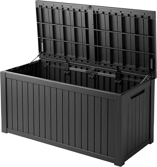 Mersco 200 Gallon Double-Wall Resin Deck Box - Lockable Waterproof Outdoor Storage Box, 1000lbs Capacity & Doubles as Seating for Patio Furniture - Garden Tools, Pool Accessories (Black)