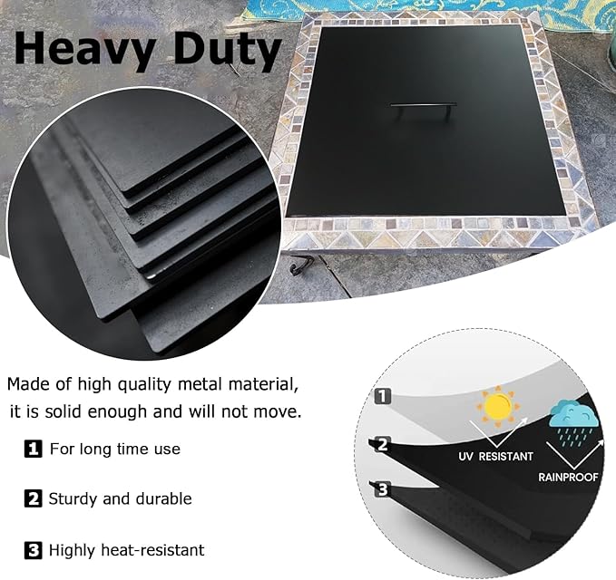 Fire Pit Cover Lid 34" x 34" Square Drop-in Outdoor Fireplace Cover Lid Multiple Sizes and Shapes Available Alloy Steel