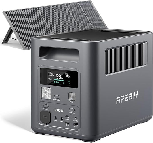 AFERIY Portable Power Station with 400W High-Efficiency Solar Panel, 1024Wh LiFePO4 Solar Generator Kit, 1800W AC Output, Turbo Solar Input, Recharge in 1.2H for Home, RV, Off-Grid