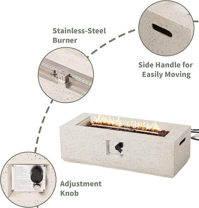 COSIEST 2-Piece Outdoor Propane Fire Pit Table Set w Tank Table, 42" Terrazzo Rectangle Fire Table (Certified, 50,000 BTU) w 16" Tank Cover Side Table, Waterproof Cover for Garden, Pool, Backyard