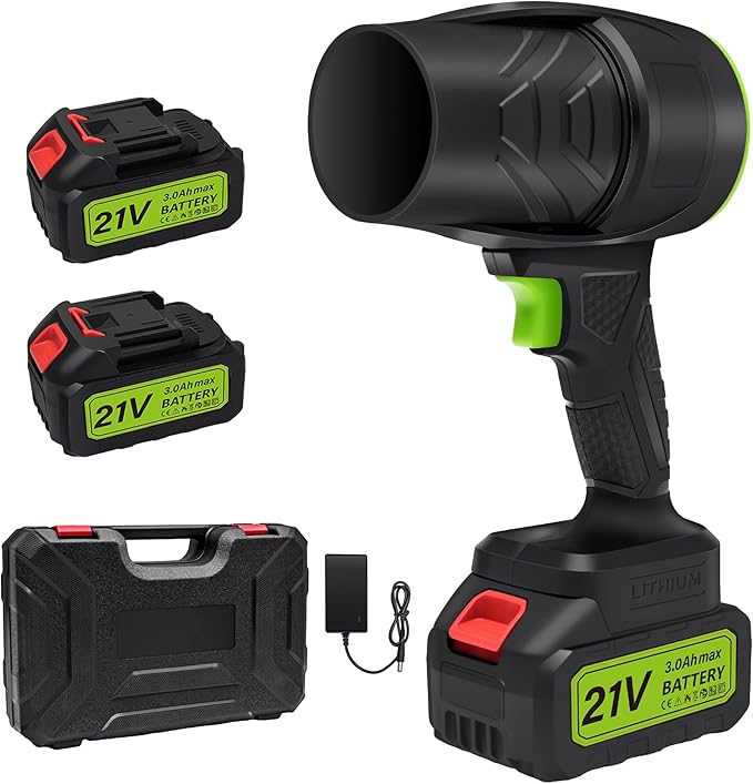 Leaf Blower Cordless, Lightweight Portable Dust Cleaner Handheld Turbo Jet Blower 600000RPM Electric Leaf Blower with 2 X 3.0Ah Batteries & Charger for Patio Cleaning, Lawn Care, Leaves, Dust, Dark