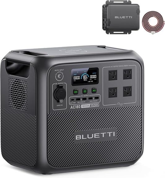 BLUETTI AC180 Portable Power Station & Charger 1 (Ships Separately), 1152Wh LFP Backup, 560W DC-DC Alternator Charger for Solar Generator, 2.5H Full Charge via Car, Ideal for Road Trips, Off-grid Use