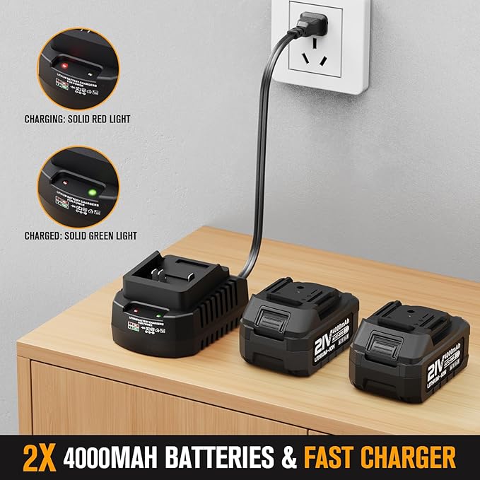 Leaf Blower Cordless 21V 500CFM Powerful Electric Leaf Blower with (2) 4.0Ah Batteries and Charger, Variable-Speed, Handheld Rechargeable Battery Powered Blowers for Lawn Care, Yard Clearance, Leaves