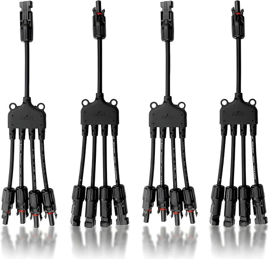 XYRIS Solar Connectors Y Branch Parallel 1 to 4 Adapter Cable Wire Plug Tool Kit for Solar Panel (M/FFFF+F/MMMM, 2 Pair)