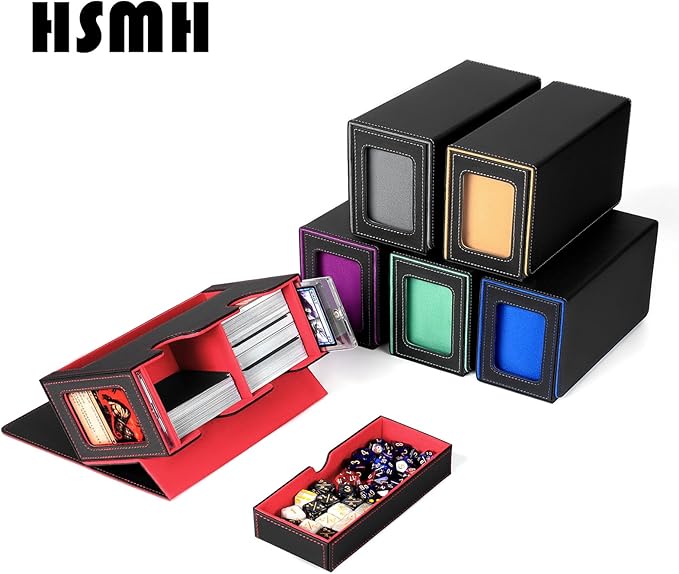 MTG Deck Box with 2 Commander Display,Commder Deck Box Fits 310+ Cards，with Dice Tray,Leather Magnetic,Fits for TCG CCG Magic Cards (Black Red)