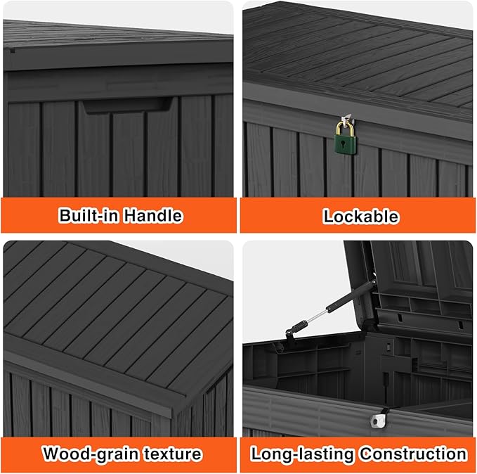 180 Gallon Deck Box Large Outdoor Storage for Patio Furniture,Outdoor Cushions,Garden Tools and Pool Supplies,Waterproof,Resin,Lockable(Black)