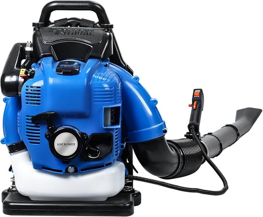Reheyre 75.6CC Backpack Leaf Blower, 750CFM 205MPH 4-Stroke Engine Gas Leaf Blower Back Pack Leaf Blowers Gas Leaf & Snow Blower for Lawn, Garden & Commercial Use Blue BBX9900