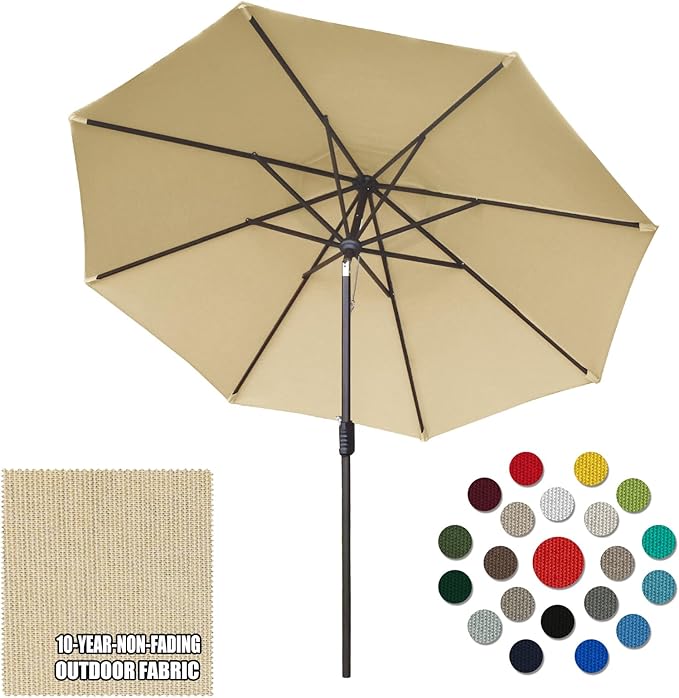 Eurmax USA 10-Year-Non-Fading 10Ft Market Umbrella Outdoor Patio Umbrella Table Umbrella with 8 Ribs,Hand Crank and Ventilation (Sand)