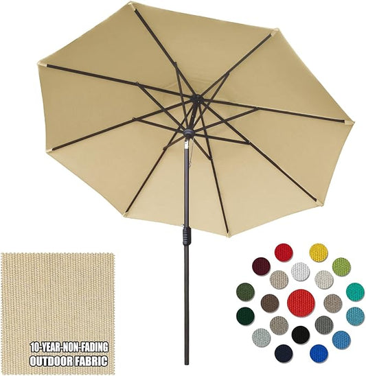 Eurmax USA 10-Year-Non-Fading 10Ft Market Umbrella Outdoor Patio Umbrella Table Umbrella with 8 Ribs,Hand Crank and Ventilation (Sand)