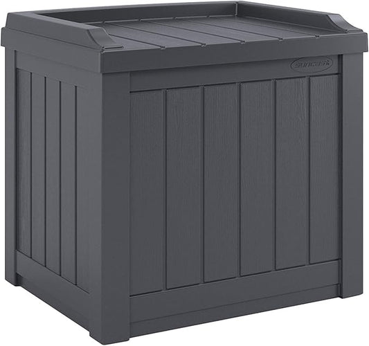 Suncast Small Deck Box Storage w/ Bench Seat for Indoor & Outdoor Use, 22 Gal., Cyberspace