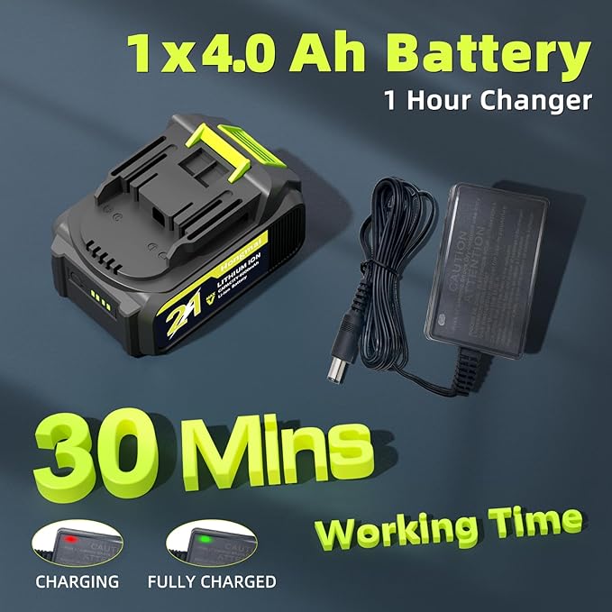 for Men Cordless Leaf Blower 21V: 500CFM 150MPH Electric Leaf Blower with 4.0Ah Battery & Fast Charger, 6-Speed, Lightweight 3.7lbs for Lawn, Patio, Yard, Garage Cleaning (Green)