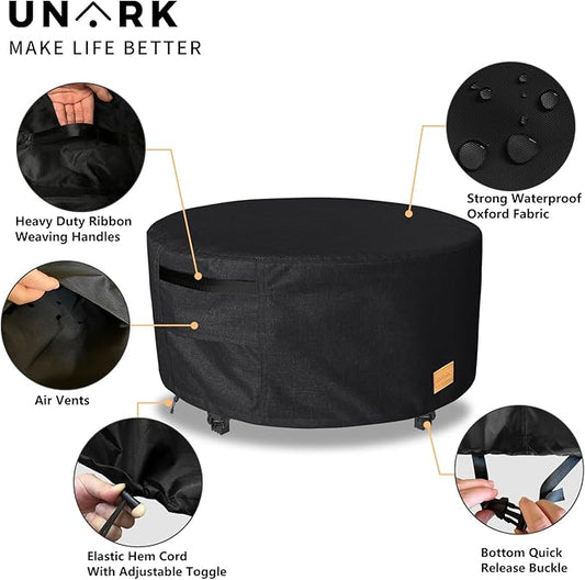 Round Fire Pit Cover for Surround Shelter Large Fire Pit Surround Tabletop Protective Cover for fire pit Surround Dims (HxDia): 21 x 54 in, Black
