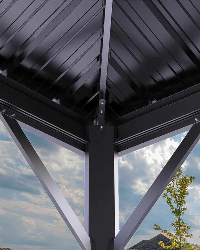 GarveeLife Hardtop Gazebo 12 ft x14 ft for All Weather, with Double Metal Roof, Aluminum Alloy Frame, Net, and Curtain, Permanent Building for Patio, Deck, Backyard, Lawn, and Garden