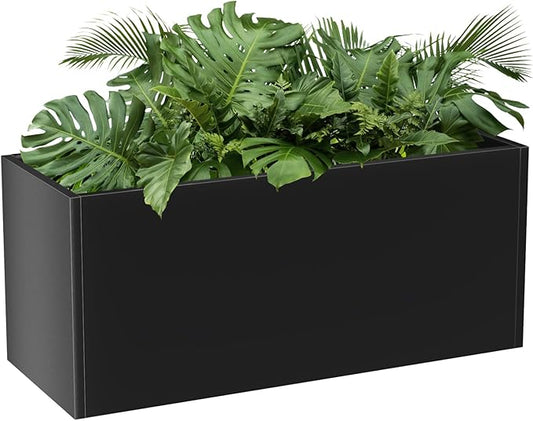 Metal Large Planter Box 15" W x 38" L x 16.25" H, Heavy Duty Tall Rectangle Outdoor Planter Box with Removable Insert Shelves for Porch, Garden, Patio, Yard (Black)