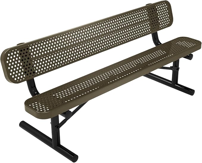 COATEDOUTDOORFURNITURE Heavy-Duty Outdoor Bench Thermoplastic Coated, Punched Steel, Commercial-Grade Seating, Made in America (Portable with Back, 6 Ft, Textured Gold Vein)