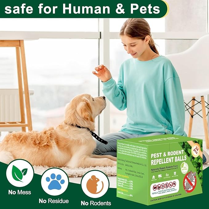 Mouse Rodent Repellent, Peppermint Oil Mouse Balls for Rat Mice, Ant, Roach, Spider, Squirrel, Insect Control Mice Deterrent for Indoor Outdoor Use, for Garden & Home, Family & Pet Safe-24 Pcs