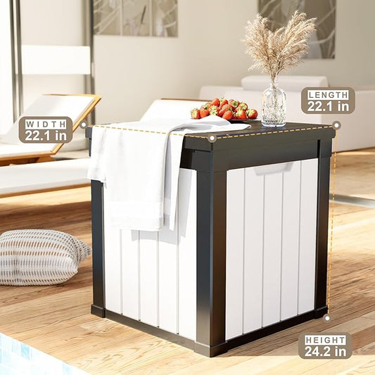 50 Gallon Deck Box Large Outdoor Storage for Patio Furniture,Outdoor Cushions,Garden Tools and Pool Supplies,Waterproof,Resin,Lockable(Black&White)