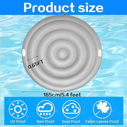 5.4 Ft Inflatable Hot Tub Cover, Round Hot Tub Cover, Foldable Hot Tub Lid with Handles on 2 Sides for 4-6 Person Hot Tub, Energy Saving and Rain Protection Overflow Cover for Outdoor Hot Tubs
