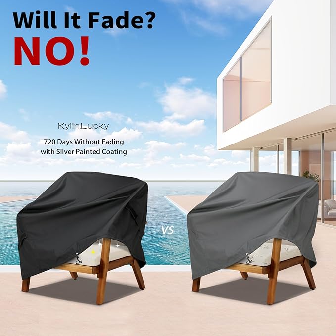 KylinLucky Outdoor Chair Covers Waterproof All-Weather Protection 2 Pack - Heavy-Duty Windproof Fabric for Patio Furniture, Fits Chairs up to 32x34x34 Inches, Black