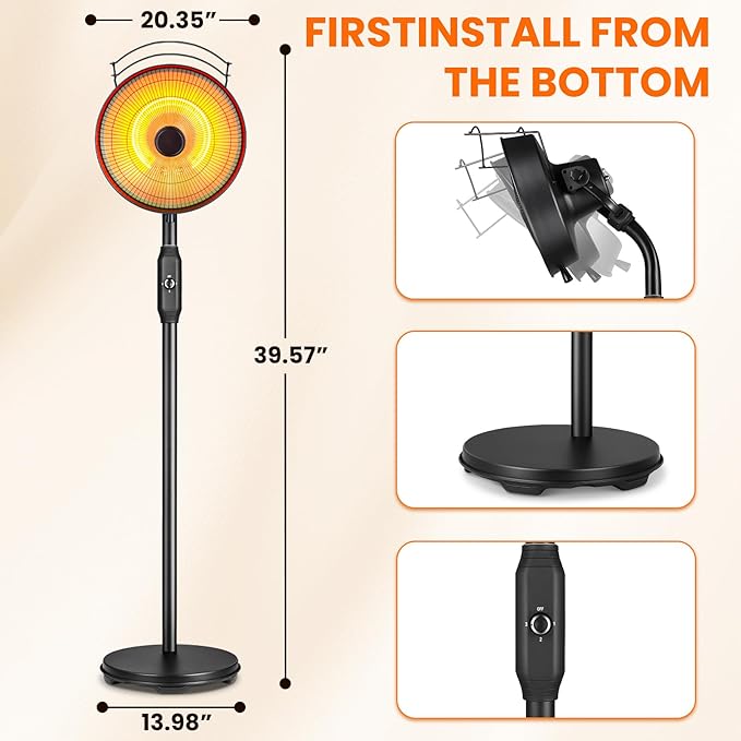 Xbeauty 1500W Outdoor Patio Heater, Electric Infrared Heater with 3 Heat Levels, Rapid Heating in 3s, Tower Space Heater with Angle Adjustable, Overheat Protection and Waterproof, Energy Saving, ETL