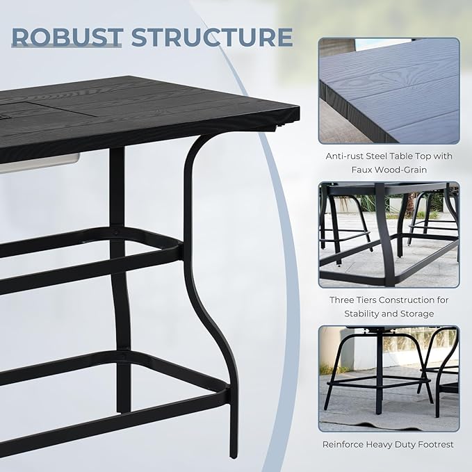 Grand patio 5-Piece Counter Height Patio Bar Set, Swivel Bar Stools and Faux Wood Grain Dining Table with Ice Bucket for Outdoor Kitchen Bistro Small Space Restaurant, Coffee