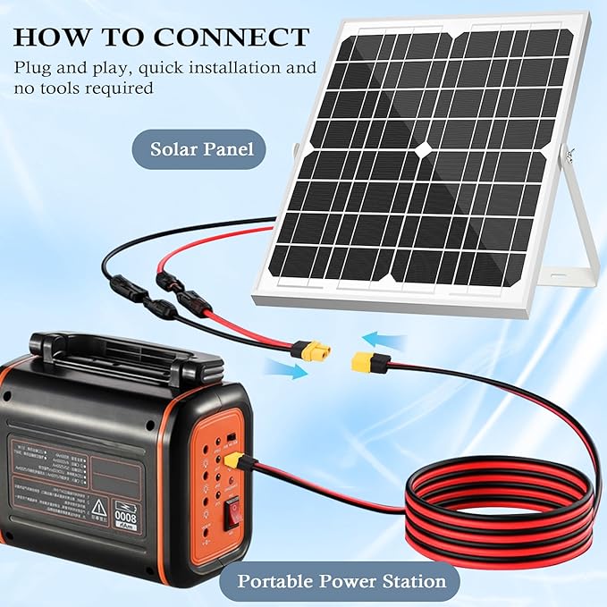 75FT XT60 Extension Cable - 10AWG with Male to Female Connector for Portable Power Station, Solar Panel, RC Battery