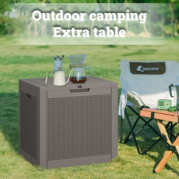 NUNU LAB 31 Gallon Outdoor Storage Box Waterproof, Outside Package Delivery Deck Boxes with Lockable Lid, Backyard Storage Bin For Garden Tools, Patio Cushions, Gray