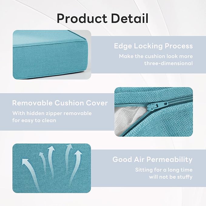 6" Thicker Outdoor Chair Cushion 10 Sets - 24" *24" *6" Waterproof Patio Furniture Cushions with Removable Cover, 28D High Density Sponge Filling Thicken Outdoor Patio Cushions - Turquoise