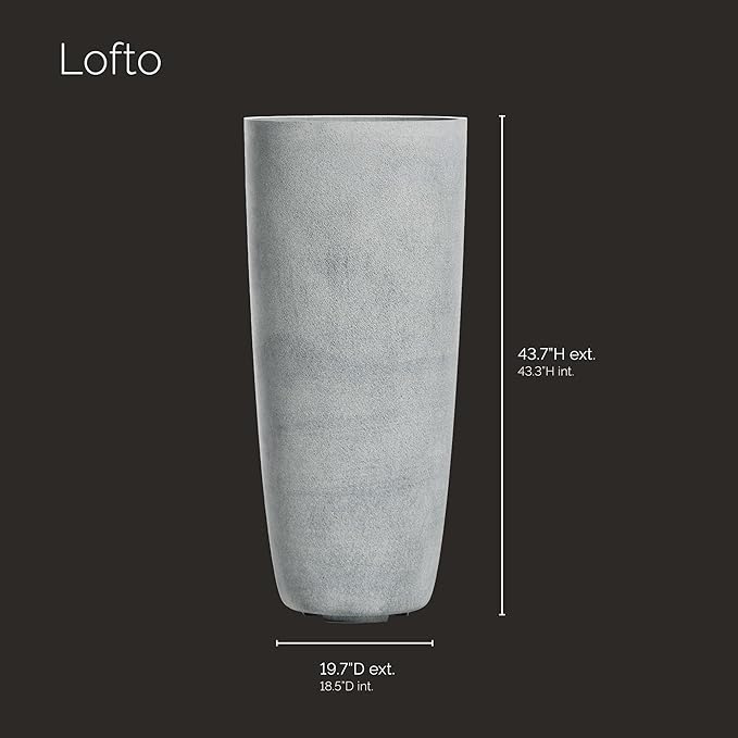 Lofto Tall Planter – Concrete Stone Finish – Fiberglass Indoor/Outdoor and Weather-Resistant Large Planter (19.7" D x 43.7" H Exterior, 18.5" D x 43.3" H Interior)