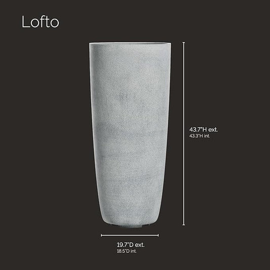 Lofto Tall Planter – Concrete Stone Finish – Fiberglass Indoor/Outdoor and Weather-Resistant Large Planter (19.7" D x 43.7" H Exterior, 18.5" D x 43.3" H Interior)