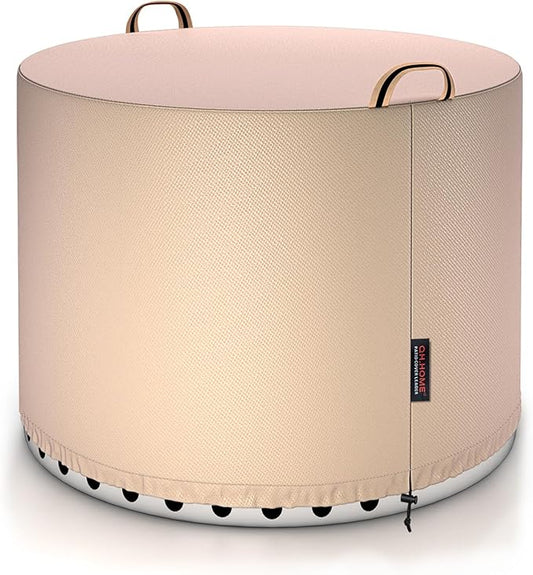 QH.HOME [2025 Upgraded 900D Fabric] Fire Pit Cover Round for Solo Stove Bonfire 2.0, Strong Tear Resistant,Waterproof Firepit Accessories for Gas/Table/Bowl Fire pits - 21" D X 15" H - Wheat