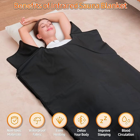 Infrared Sauna Blanket for Home: Skin-Friendly PVC Leather Large Portable Design for Full Body Detox & Relaxation - Far Infrared Heating Adjustable 86-167℉ & 30-60 Min Timer 71 x 35.5Inch