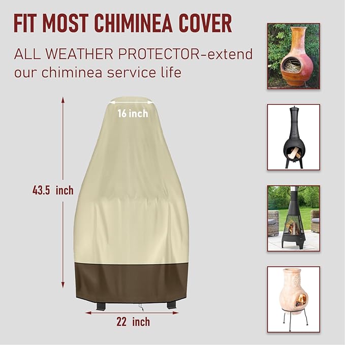 Chiminea Cover Outdoor Waterproof Chiminea Fire Pit Cover Heavy Duty Durable Chiminea Protection Cover with Drawstring (Beige & Brown, 24D x 48H)