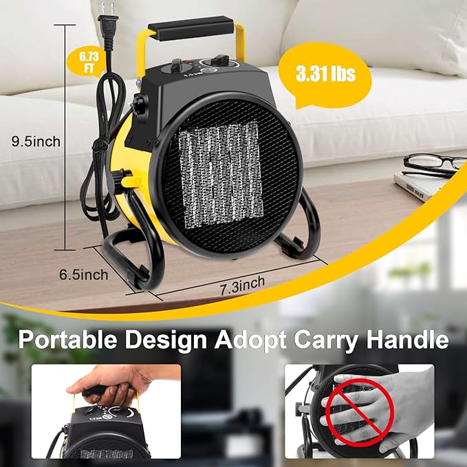 1500W Portable Garage Heater, Electric Outdoor Heater with Fast Heating & Overheat Protection, Patio and Greenhouse Space Heater for Indoor or Outdoor Use（Gold）