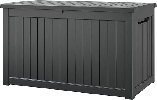 NUNU LAB 270 Gallon Large Resin Deck Box, Waterproof Outdoor Storage Box, Lockable Storage Bin for Patio Furniture, Garden Tools, Pool Accessories, UV-Resistant & All-Weather, Black