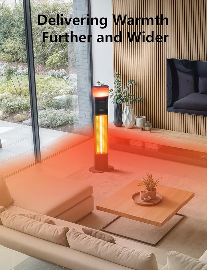 Electric Infrared Patio Heater, Built-in Speaker & 16-color Mood Lights, 43 inch, IP65 Waterproof, 24H Timer, 1500W, Sleek Aluminum Unibody Outdoor/Indoor