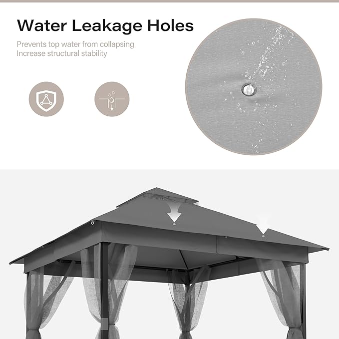 LAUSAINT HOME 10' X 10' Waterproof Patio Gazebo with Mosquito Netting, Double Roof Outdoor Gazebo Pavilion Shelter for Backyard, Garden, Lawn, Wedding (Grey)