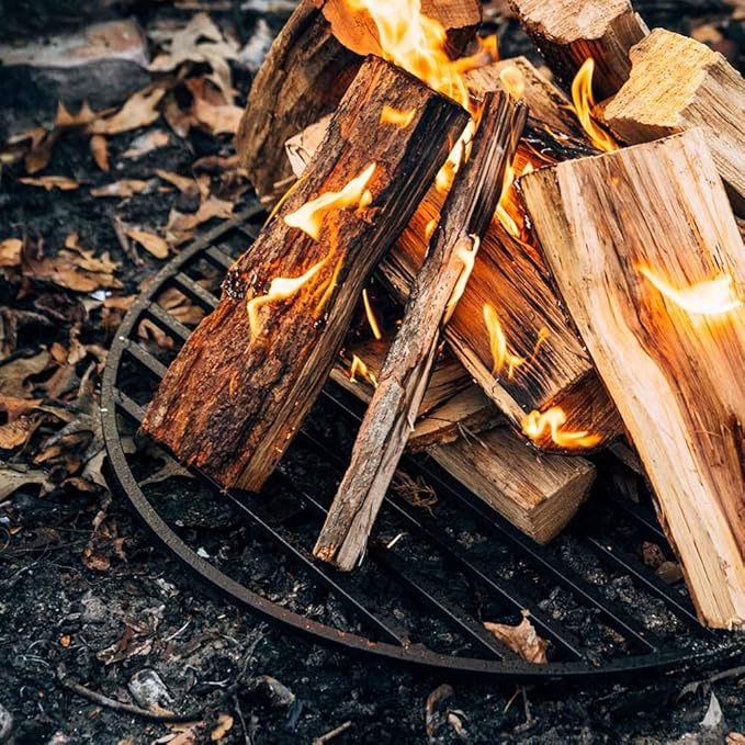 TITAN GREAT OUTDOORS Ash & Ember Round 36in Fire Pit Grate, Heavy Duty 1/2in Steel Elevated Log Wood Pit Grate, Burning Fireplace and Firepits