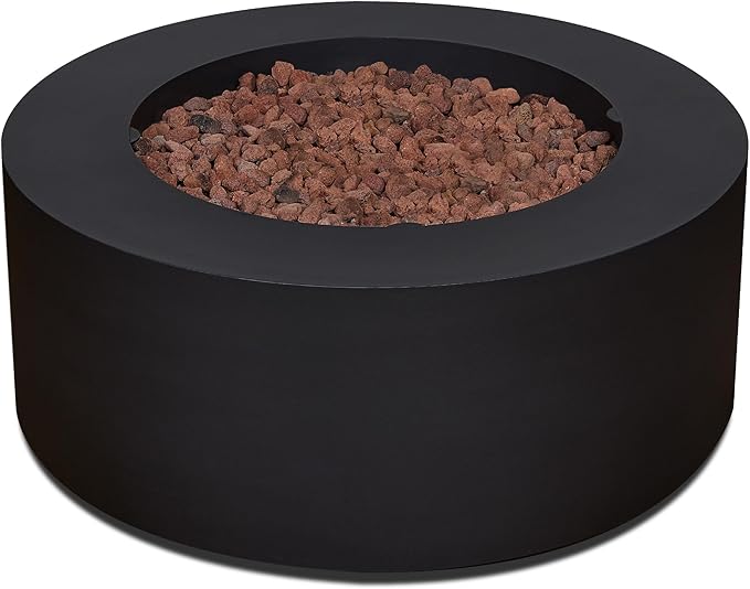 Real Flame Aegean 36" Round Propane or Natural Gas Fire Pit Table, 50,000 BTU, Powder-Coated Steel, Push-Button Ignition, CSA Certified, Lava Rock, Storage Cover, Stainless Steel Burner with Lid