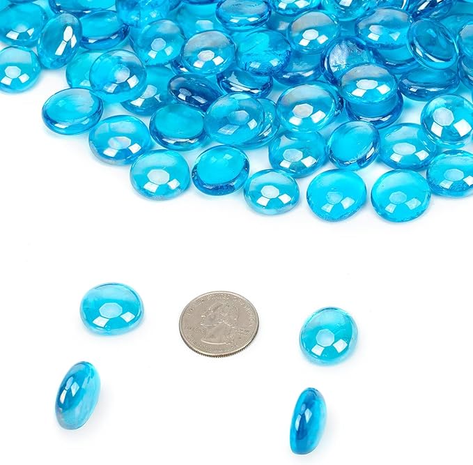 Mr. Fireglass Caribbean Blue Fire Glass Beads, 1/2 Inch Reflective Round Fire Glass Drops Rocks for Outdoor Fire Pit, Fireplace and Fire Pit Table, 20 Pounds