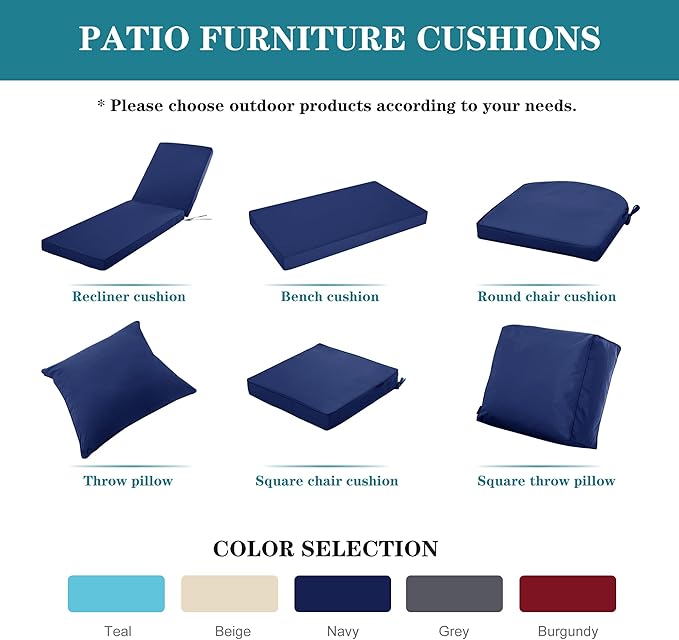 Outdoor Chaise Lounge Cushion Set of 2, Fadesafe Water-Repellent Lounge Deck Reclining Chair Cushions for Patio Furniture Lawn Pool Resort Hotel, 72x21x3 Inch, Navy