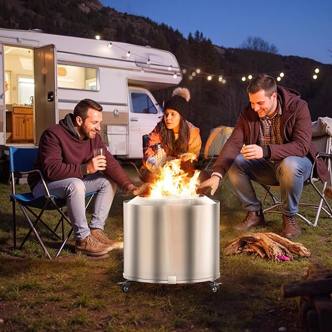 Fire Pit Stand Compatible with Solo Stove Bonfire and Other 19.5" Fire Pit, Firepit Stand with Wheels,Easy to Move,Rust Proof 304 Stainless Steel Fire Stove Accessories for Patio Camping Outdoor