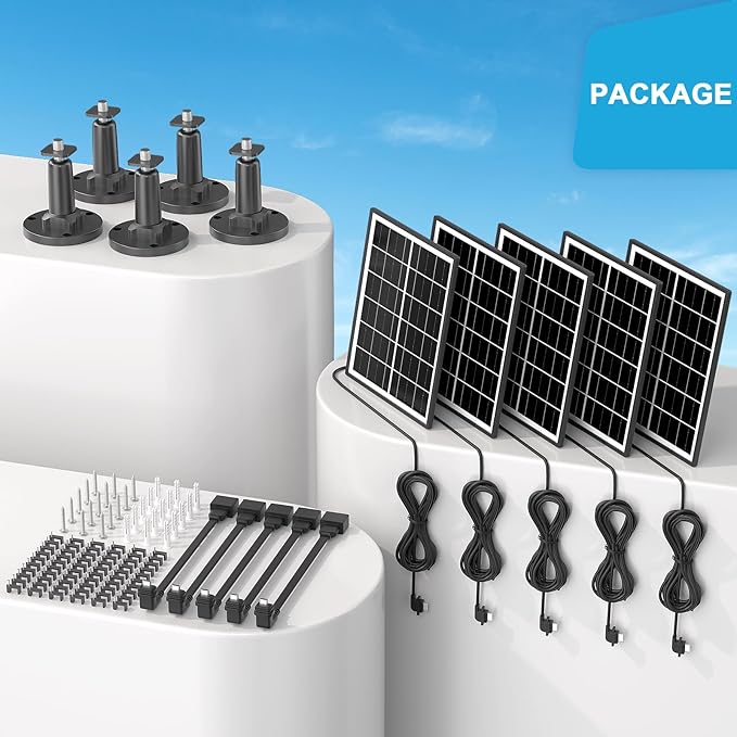5 Pack 5W Solar Panel Charger Compatible with All-New Blink Outdoor 4 (4th Gen)/(3rd Gen) & Blink XT3/XT2/XT Cam, Power Your Blink Indoor or Outdoor Cam Continuously with 13.1 Ft Power Cable and Mount