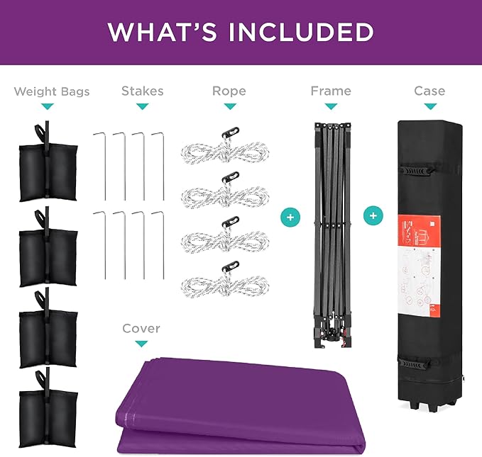 Best Choice Products 8x8ft 1-Person Setup Pop Up Canopy Tent Instant Portable Shelter w/ 1-Button Push, Case, 4 Weight Bags - Amethyst Purple