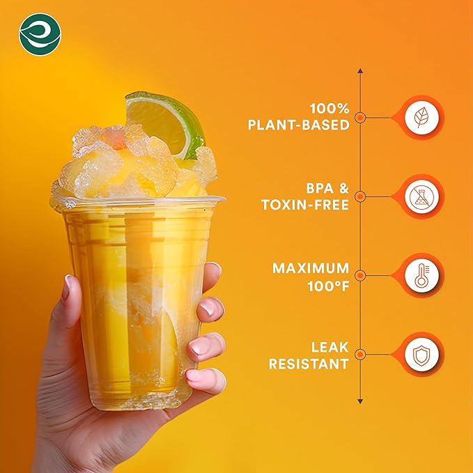 ECO SOUL 500 Pack Compostable Party Cups 16 oz Plant-Based Disposable Clear Cold Cup for Wine, Coffee, Smoothie & Soda Drinks | Cocktail Parties & Birthdays | Non-Toxic & BPA-Free Zero Plastic Glass