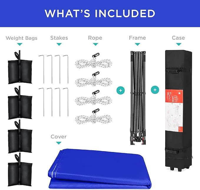 Best Choice Products 8x8ft 1-Person Setup Pop Up Canopy Tent Instant Portable Shelter w/ 1-Button Push, Case, 4 Weight Bags - Resort Blue