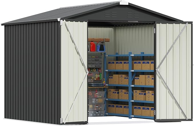 Patiowell 8x8 FT Outdoor Storage Shed, Heavy Duty Tool Storage Sheds with Lockable Doors and Updated Frame Structure for Backyard Patio Lawn, Black